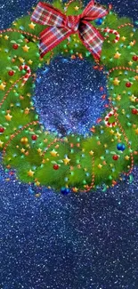 Vibrant Christmas wreath with galaxy background wallpaper.