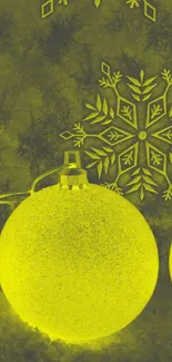 Yellow ornaments and snowflakes wallpaper for mobile