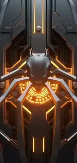 Futuristic cybernetic spider design with glowing orange accents.