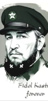 Artistic portrait of Fidel Castro in grayscale design.