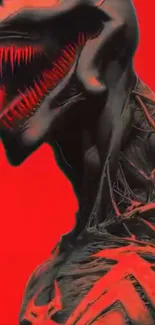 Abstract creature on red background, bold and dynamic.