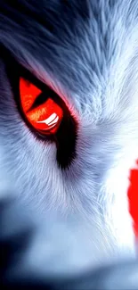 Close-up of a vibrant animal eye with red and white hues.