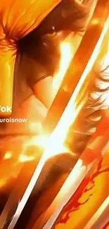 Anime warrior with fiery sword and vibrant colors