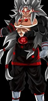 Anime warrior in black and red armor on a mobile wallpaper.