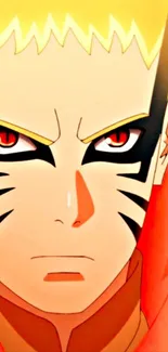 Fierce anime warrior with red eyes and intense expression.