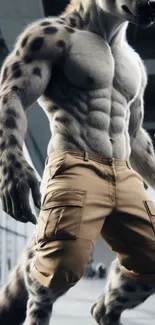 Anthro creature with muscular build wearing brown shorts.