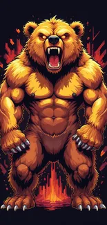 Fierce muscular bear illustration with vibrant colors.