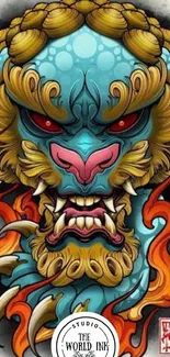 Fierce vibrant beast art design wallpaper with dynamic colors.