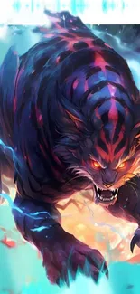 Fierce glowing-eyed fantasy beast artwork with vibrant colors.