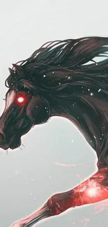 Fantastical black horse with glowing red eyes in dynamic wallpaper design.