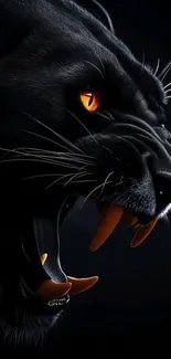 Close-up of a fierce black panther with intense gaze.