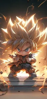 Chibi warrior with glowing energy burst in an anime style.