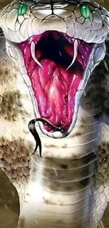 Detailed image of fierce cobra snake with open hood and striking design.