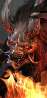 Fierce demon mask with fiery detail.