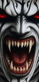 Fierce demon wallpaper with red eyes and sharp fangs.