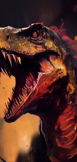 Fierce T-Rex dinosaur art wallpaper in vibrant colors for mobile display.