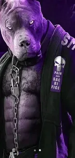 Fierce purple dog warrior with chain accessory.