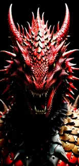 Red scaled dragon in armor, fierce and majestic fantasy wallpaper.