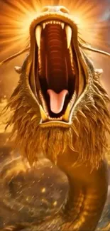 Fiery dragon with open mouth in fantasy art wallpaper.