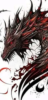 Intricate black and red dragon art wallpaper for mobile phones.