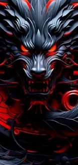 Fierce dragon design with red accents in a dark, intense wallpaper.