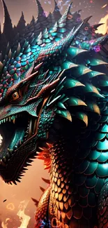 A fierce dragon with vibrant scales and flames, ideal for fantasy enthusiasts.