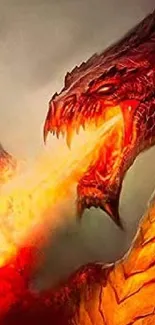 Vibrant dragon breathing fire with fierce intensity.