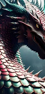 Detailed crimson dragon with vibrant scales wallpaper.