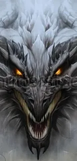 Fierce dragon with glowing eyes artwork.