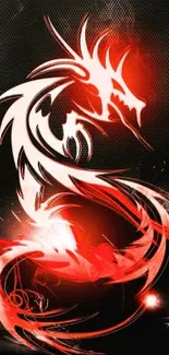 Fierce white dragon on red glowing background.