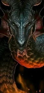 Dark, fiery dragon wallpaper with detailed scales.