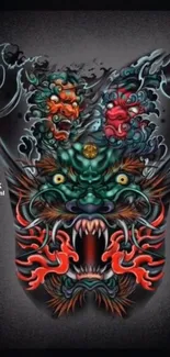 Intricate and vibrant dragon tattoo art wallpaper for mobile.