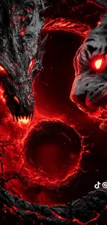 Dragon and tiger face off in fiery wallpaper.