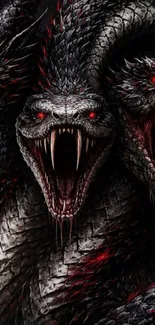 Three-headed dragon with red eyes on a dark background wallpaper.