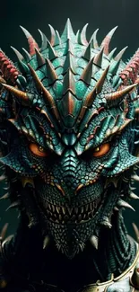 Detailed dragon warrior with teal scales and fierce eyes wallpaper.