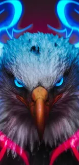 Fierce eagle with neon blue and red colors, perfect for mobile screens.