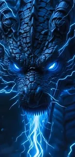 Blue electric dragon with glowing eyes and lightning.