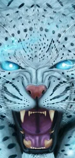 Electric blue leopard with glowing eyes and fierce expression.