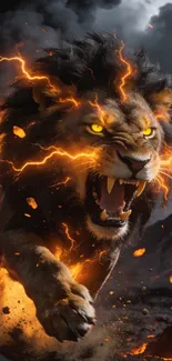 Fierce lion with electric energy and fiery mane.
