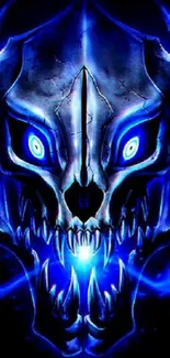 Fierce skull with glowing blue eyes wallpaper.