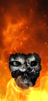 Fiery skull with intense flames in vibrant artwork.