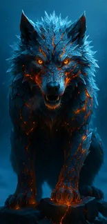 Fierce wolf with fiery accents and glowing eyes.