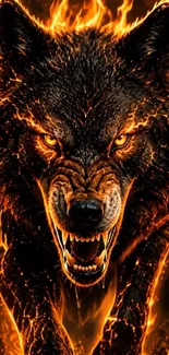 Fierce wolf surrounded by flames.
