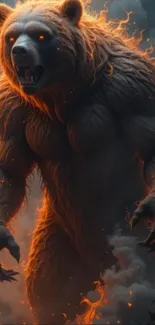 Fierce bear with flames mobile wallpaper