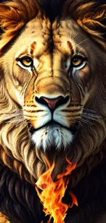 Powerful flaming lion mobile wallpaper with vibrant colors.