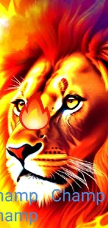 Fierce lion with fiery mane in vibrant colors.