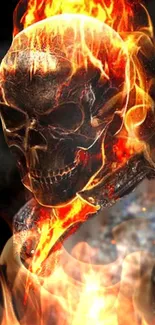 Fiery skull with flames mobile wallpaper