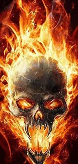 Dynamic fiery skull wallpaper with blazing flames and intense colors.