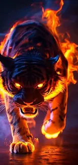 Fierce and fiery tiger artwork with intense flames.