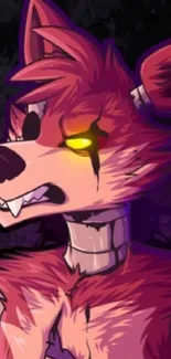 Animated Foxy character with purple hues and vivid details on a dark background.